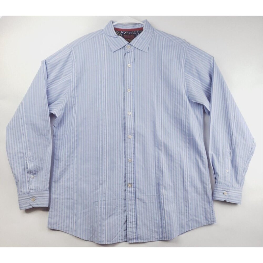 Cremieux Shirt Men XL Blue White Striped Long Sleeve Cotton Flip Cuffs Button-Up